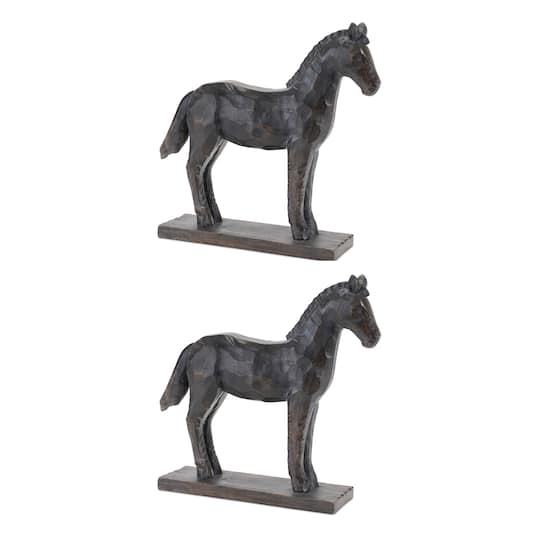 92151DS 8 x 8.5 in. Resin Horse on Stand Figure, Black - Set of 2